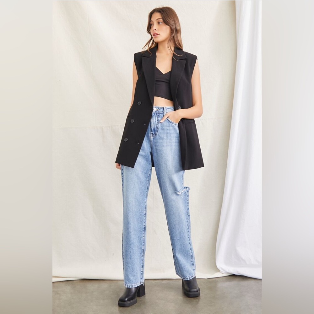 New Forever 21 Black Double-Breasted Sleeveless Blazer Vest